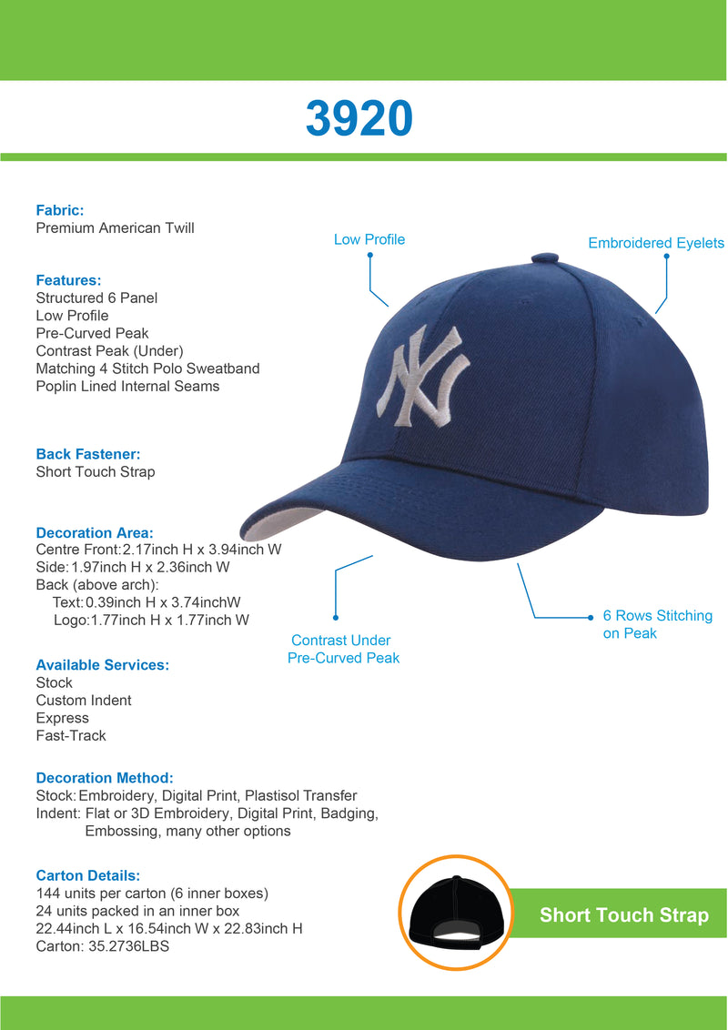 Headwear Premium American Twill with Contrast Peak Under - 3920