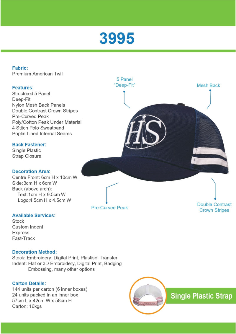 Headwear - American Premium Twill/Mesh Deep Fit Trucker with Stripes - 3995