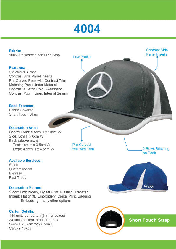 Headwear Sports Ripstop with Inserts and Trim - 4004