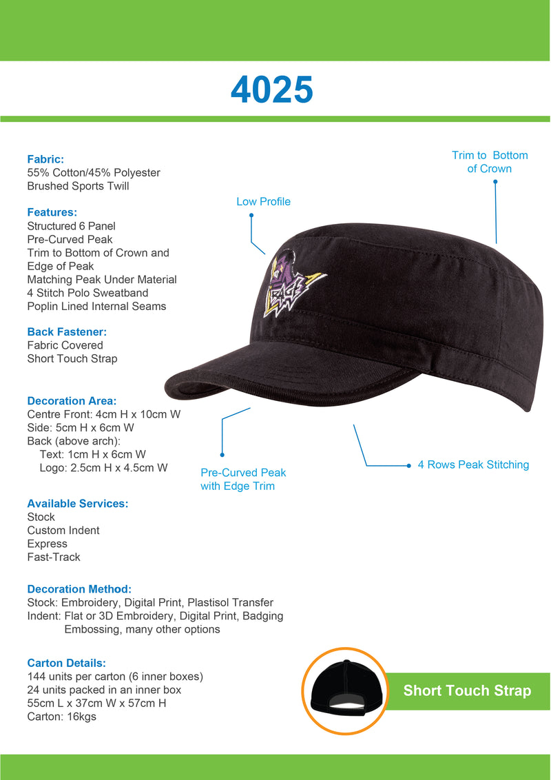 Headwear-Sports Twill Military Cap-4025