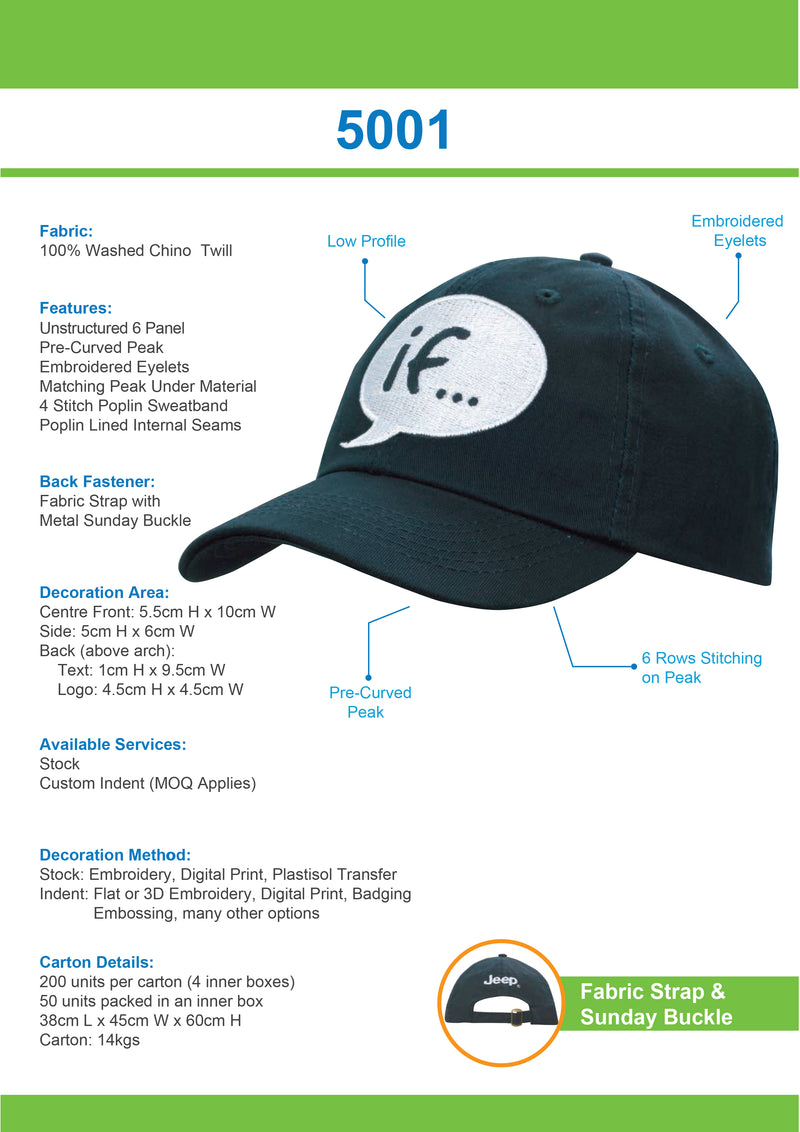 Headwear Washed Chino Twill Cap - 5001